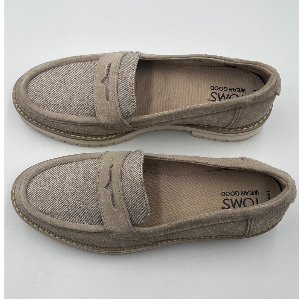 TOMS Suede Penny Loafers Women's 6.5 Taupe Lug Sole Platform Shoes - Picture 8 of 12